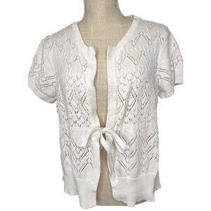 Van Heusen Womens Lace Knit Cardigan Sweater White Short Sleeve XL